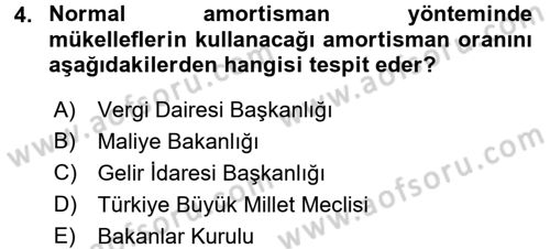 Özel Vergi Hukuku 1 Dersi 2015 - 2016 Yılı Tek Ders Sınav Soruları 4. Soru