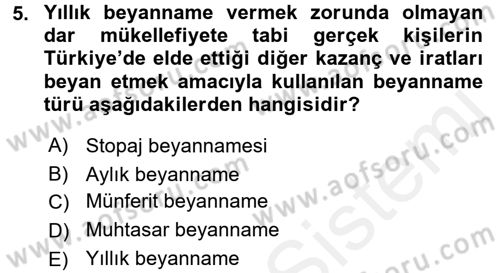 Özel Vergi Hukuku 1 Dersi 2015 - 2016 Yılı Tek Ders Sınav Soruları 5. Soru
