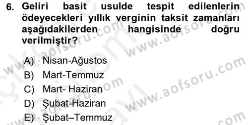 Özel Vergi Hukuku 1 Dersi 2015 - 2016 Yılı Tek Ders Sınav Soruları 6. Soru