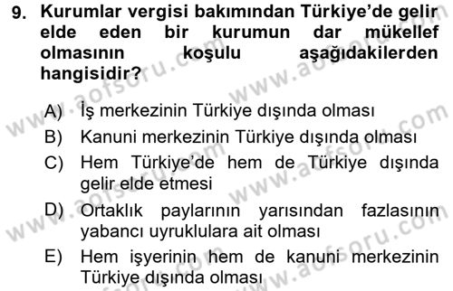 Özel Vergi Hukuku 1 Dersi 2015 - 2016 Yılı Tek Ders Sınav Soruları 9. Soru