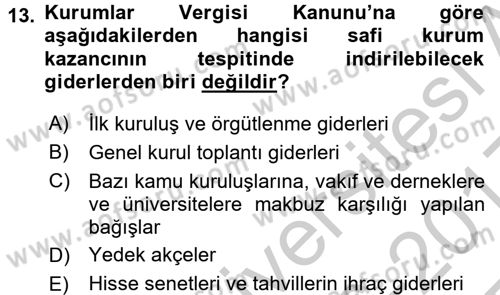 Özel Vergi Hukuku 1 Dersi 2016 - 2017 Yılı 3 Ders Sınav Soruları 13. Soru
