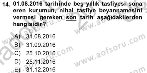 Özel Vergi Hukuku 1 Dersi 2016 - 2017 Yılı 3 Ders Sınav Soruları 14. Soru