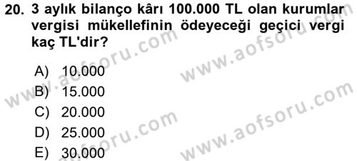 Özel Vergi Hukuku 1 Dersi 2016 - 2017 Yılı 3 Ders Sınav Soruları 20. Soru