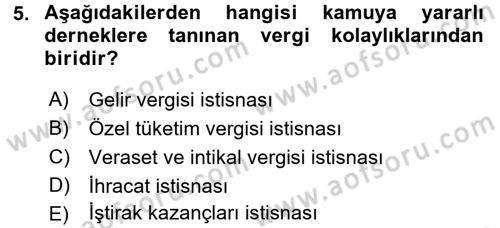 Özel Vergi Hukuku 1 Dersi 2016 - 2017 Yılı 3 Ders Sınav Soruları 5. Soru