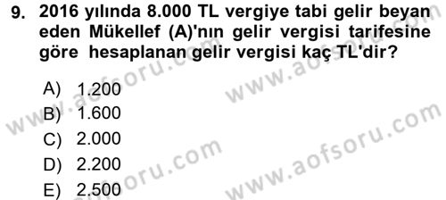 Özel Vergi Hukuku 1 Dersi 2016 - 2017 Yılı 3 Ders Sınav Soruları 9. Soru