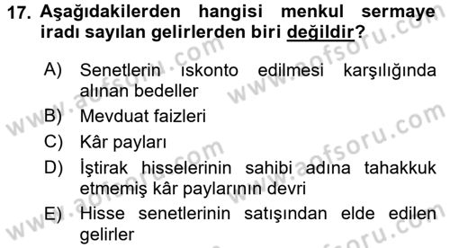 Özel Vergi Hukuku 1 Dersi 2016 - 2017 Yılı (Vize) Ara Sınav Soruları 17. Soru