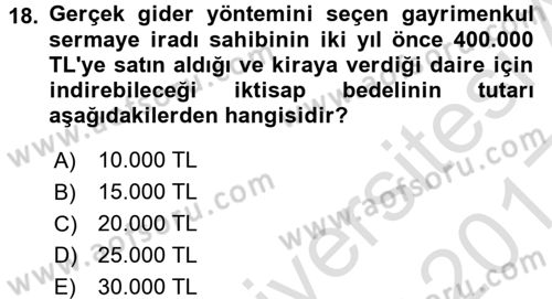 Özel Vergi Hukuku 1 Dersi 2016 - 2017 Yılı (Vize) Ara Sınav Soruları 18. Soru