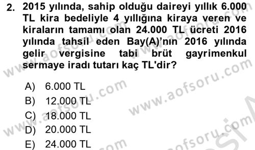 Özel Vergi Hukuku 1 Dersi 2016 - 2017 Yılı (Vize) Ara Sınav Soruları 2. Soru