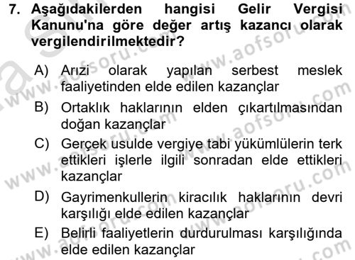 Özel Vergi Hukuku 1 Dersi 2016 - 2017 Yılı (Vize) Ara Sınav Soruları 7. Soru