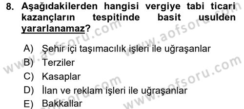 Özel Vergi Hukuku 1 Dersi 2016 - 2017 Yılı (Vize) Ara Sınav Soruları 8. Soru