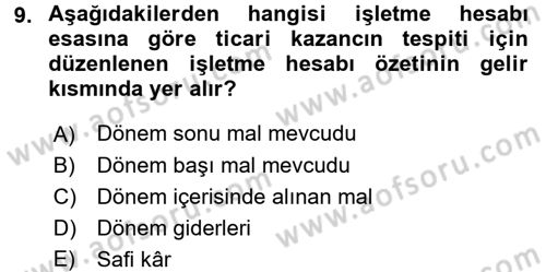 Özel Vergi Hukuku 1 Dersi 2016 - 2017 Yılı (Vize) Ara Sınav Soruları 9. Soru