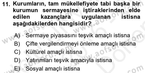 Özel Vergi Hukuku 1 Dersi 2016 - 2017 Yılı (Final) Dönem Sonu Sınav Soruları 11. Soru