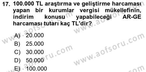 Özel Vergi Hukuku 1 Dersi 2016 - 2017 Yılı (Final) Dönem Sonu Sınav Soruları 17. Soru