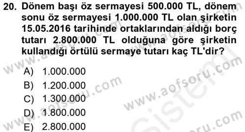 Özel Vergi Hukuku 1 Dersi 2016 - 2017 Yılı (Final) Dönem Sonu Sınav Soruları 20. Soru