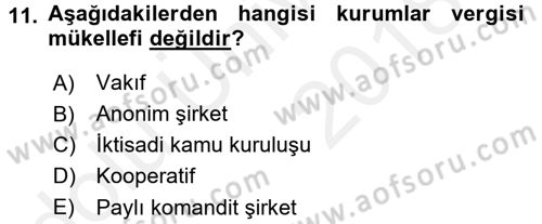 Özel Vergi Hukuku 1 Dersi 2017 - 2018 Yılı 3 Ders Sınav Soruları 11. Soru