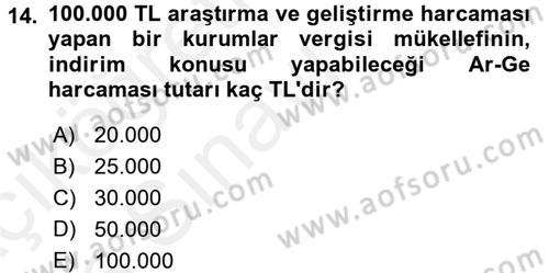 Özel Vergi Hukuku 1 Dersi 2017 - 2018 Yılı 3 Ders Sınav Soruları 14. Soru