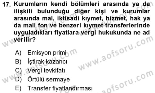 Özel Vergi Hukuku 1 Dersi 2017 - 2018 Yılı 3 Ders Sınav Soruları 17. Soru