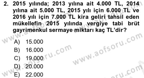 Özel Vergi Hukuku 1 Dersi 2017 - 2018 Yılı 3 Ders Sınav Soruları 2. Soru