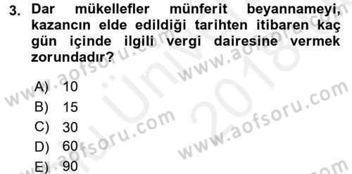 Özel Vergi Hukuku 1 Dersi 2017 - 2018 Yılı 3 Ders Sınav Soruları 3. Soru