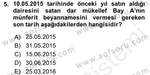 Özel Vergi Hukuku 1 Dersi 2017 - 2018 Yılı 3 Ders Sınav Soruları 5. Soru