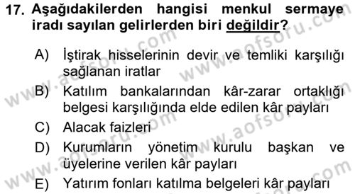 Özel Vergi Hukuku 1 Dersi 2017 - 2018 Yılı (Vize) Ara Sınav Soruları 17. Soru