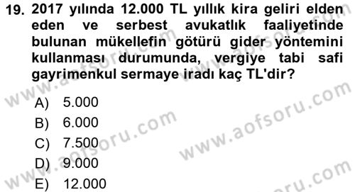 Özel Vergi Hukuku 1 Dersi 2017 - 2018 Yılı (Vize) Ara Sınav Soruları 19. Soru
