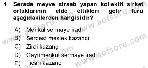 Özel Vergi Hukuku 1 Dersi 2018 - 2019 Yılı (Vize) Ara Sınav Soruları 1. Soru