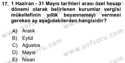 Özel Vergi Hukuku 1 Dersi 2018 - 2019 Yılı (Vize) Ara Sınav Soruları 17. Soru