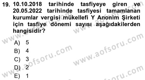 Özel Vergi Hukuku 1 Dersi 2018 - 2019 Yılı (Vize) Ara Sınav Soruları 19. Soru