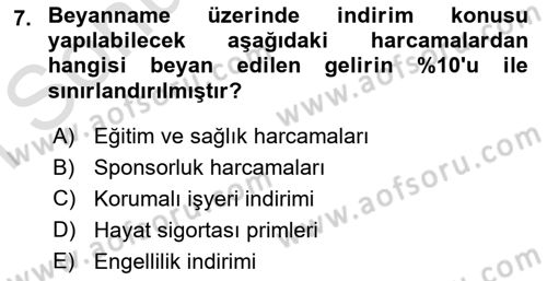 Özel Vergi Hukuku 1 Dersi 2018 - 2019 Yılı (Vize) Ara Sınav Soruları 7. Soru