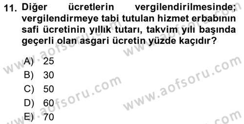 Özel Vergi Hukuku 1 Dersi 2019 - 2020 Yılı (Vize) Ara Sınav Soruları 11. Soru