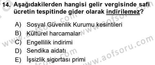 Özel Vergi Hukuku 1 Dersi 2019 - 2020 Yılı (Vize) Ara Sınav Soruları 14. Soru