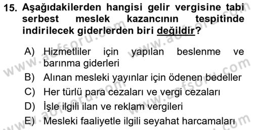 Özel Vergi Hukuku 1 Dersi 2019 - 2020 Yılı (Vize) Ara Sınav Soruları 15. Soru
