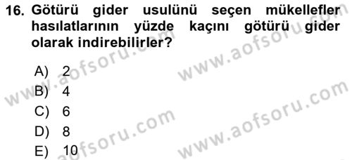 Özel Vergi Hukuku 1 Dersi Ara Sınavı Deneme Sınav Soruları 16. Soru
