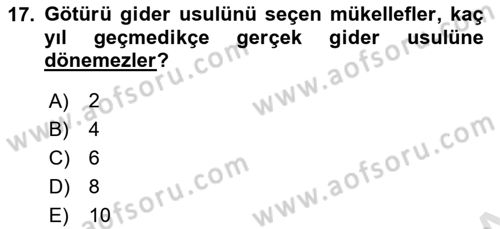 Özel Vergi Hukuku 1 Dersi Ara Sınavı Deneme Sınav Soruları 17. Soru