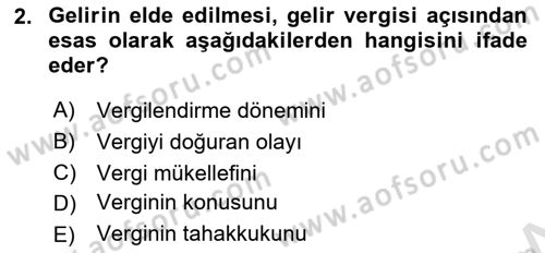 Özel Vergi Hukuku 1 Dersi Ara Sınavı Deneme Sınav Soruları 2. Soru