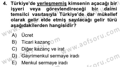 Özel Vergi Hukuku 1 Dersi Ara Sınavı Deneme Sınav Soruları 4. Soru