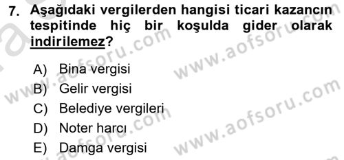 Özel Vergi Hukuku 1 Dersi Ara Sınavı Deneme Sınav Soruları 7. Soru
