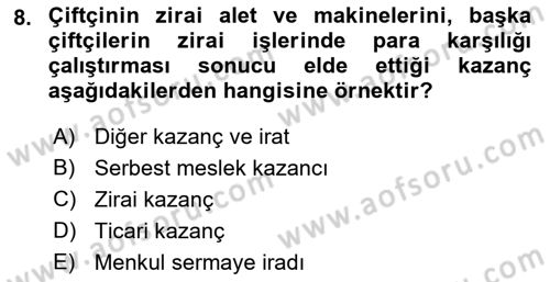 Özel Vergi Hukuku 1 Dersi Ara Sınavı Deneme Sınav Soruları 8. Soru