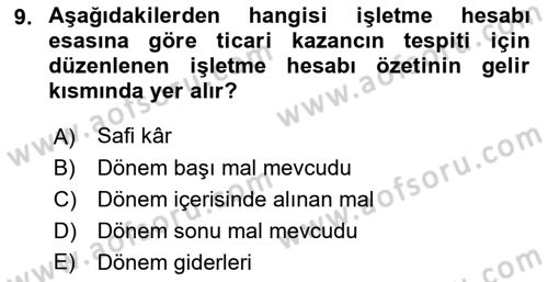 Özel Vergi Hukuku 1 Dersi Ara Sınavı Deneme Sınav Soruları 9. Soru