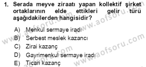 Özel Vergi Hukuku 1 Dersi 2019 - 2020 Yılı (Final) Dönem Sonu Sınav Soruları 1. Soru