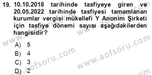 Özel Vergi Hukuku 1 Dersi 2019 - 2020 Yılı (Final) Dönem Sonu Sınav Soruları 19. Soru