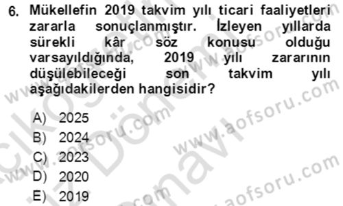 Özel Vergi Hukuku 1 Dersi 2019 - 2020 Yılı (Final) Dönem Sonu Sınav Soruları 6. Soru