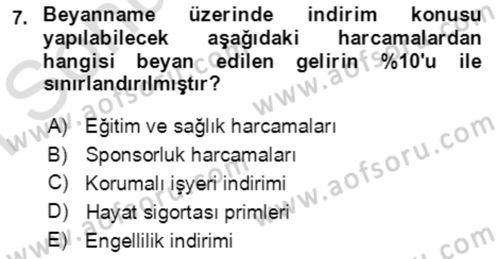 Özel Vergi Hukuku 1 Dersi 2019 - 2020 Yılı (Final) Dönem Sonu Sınav Soruları 7. Soru
