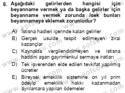 Özel Vergi Hukuku 1 Dersi 2019 - 2020 Yılı (Final) Dönem Sonu Sınav Soruları 8. Soru