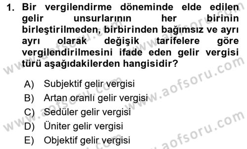 Özel Vergi Hukuku 1 Dersi 2020 - 2021 Yılı Yaz Okulu Sınav Soruları 1. Soru