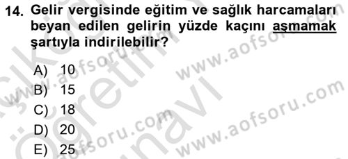 Özel Vergi Hukuku 1 Dersi 2020 - 2021 Yılı Yaz Okulu Sınav Soruları 14. Soru