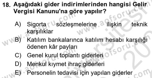 Özel Vergi Hukuku 1 Dersi 2020 - 2021 Yılı Yaz Okulu Sınav Soruları 18. Soru