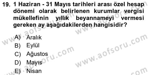 Özel Vergi Hukuku 1 Dersi 2020 - 2021 Yılı Yaz Okulu Sınav Soruları 19. Soru
