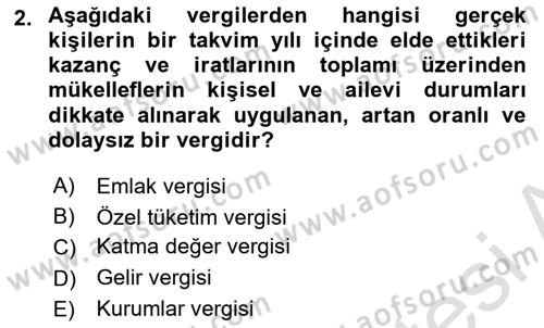 Özel Vergi Hukuku 1 Dersi 2020 - 2021 Yılı Yaz Okulu Sınav Soruları 2. Soru
